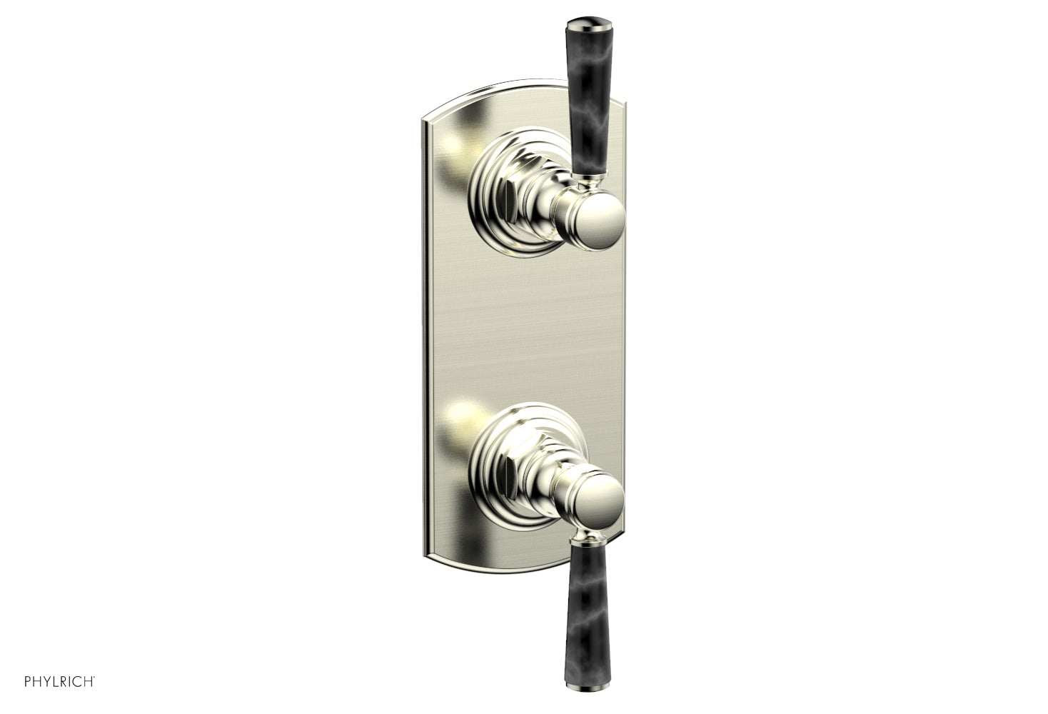 HEX TRADITIONAL / HENRI 1/2 Thermostatic Shower Valve with Volume Control & Diverter - Black Marble Handles (Model 4 155) for Bathroom & Shower Renovation