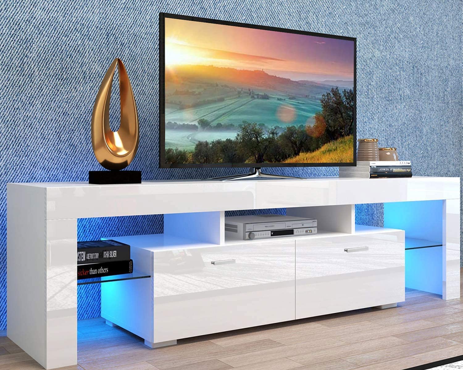 65 Inch TV Stand with LED Lights - 20 Color Effects, Modern Entertainment Center with Storage Drawers & Shelves, Perfect for Living Room, Home Theater & Gaming Setup
