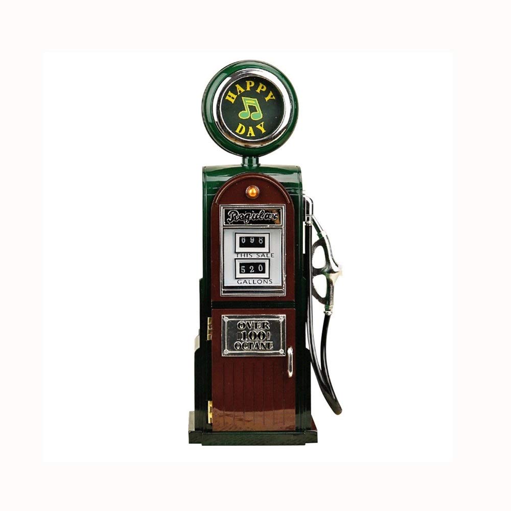 Vintage Gas Station Music Box - Hand-Cranked Melody Box with Classic Tunes, Retro Desktop Decoration for Home, Bar, Restaurant & Office (Green) - Perfect Gift for Music Lovers & Vintage Collectors