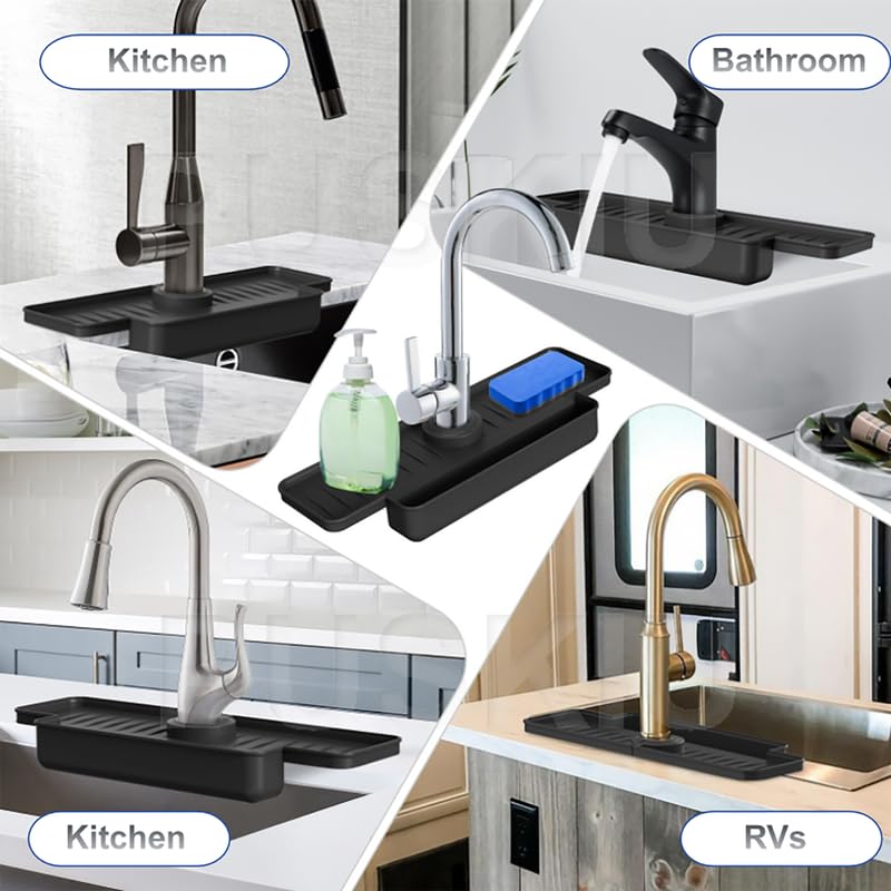 2024 Upgraded Silicone Kitchen Sink Splash Guard - Non-Slip Faucet Water Catcher Mat for Bathroom & Kitchen Countertops | Perfect for Washing Dishes, Food Prep & Keeping Countertops Dry