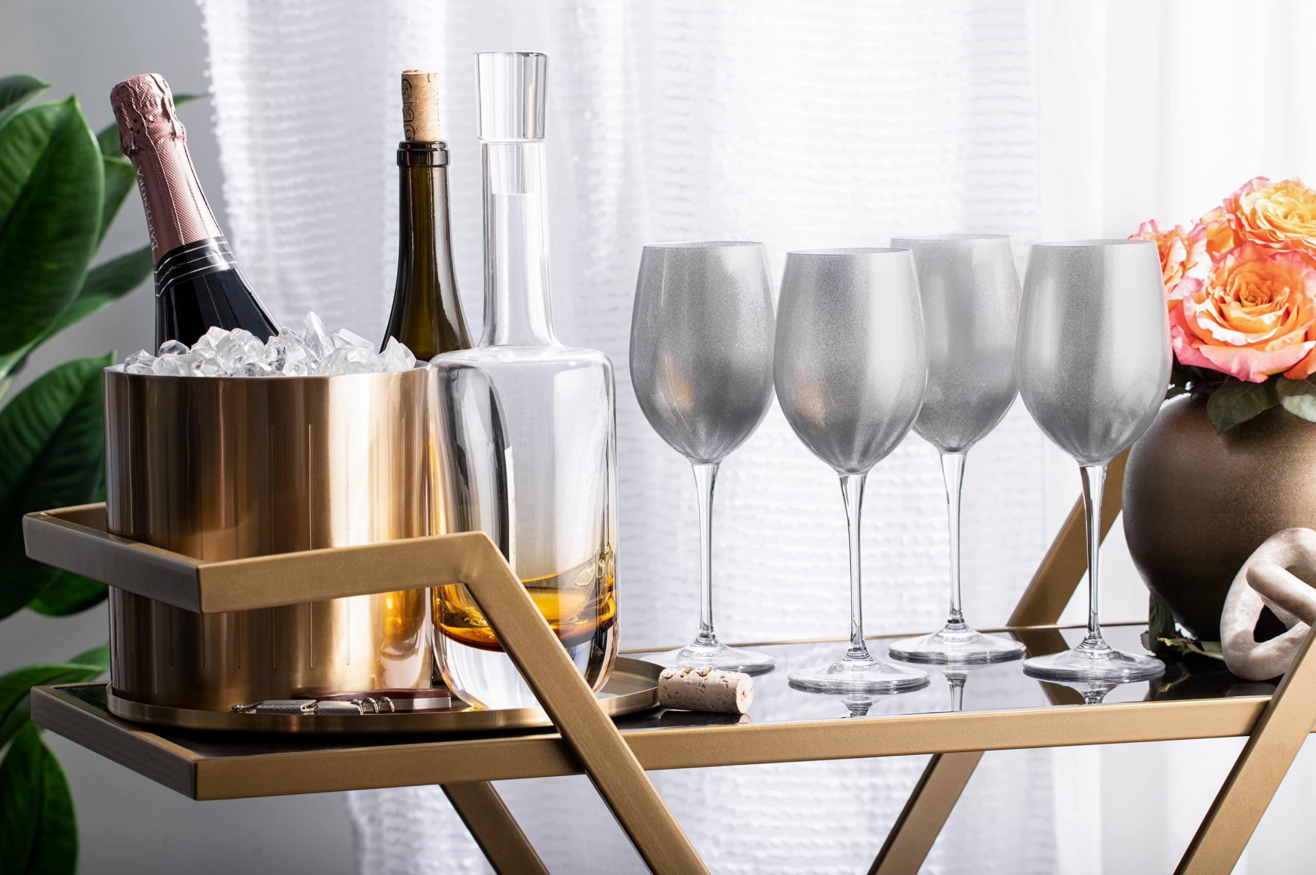 Premium Barski Goblet Set of 6 - 18oz Elegant Silver-Decorated Stemware for Red Wine, Water & Cocktails - European Crafted Glassware for Dinner Parties, Weddings & Special Occasions