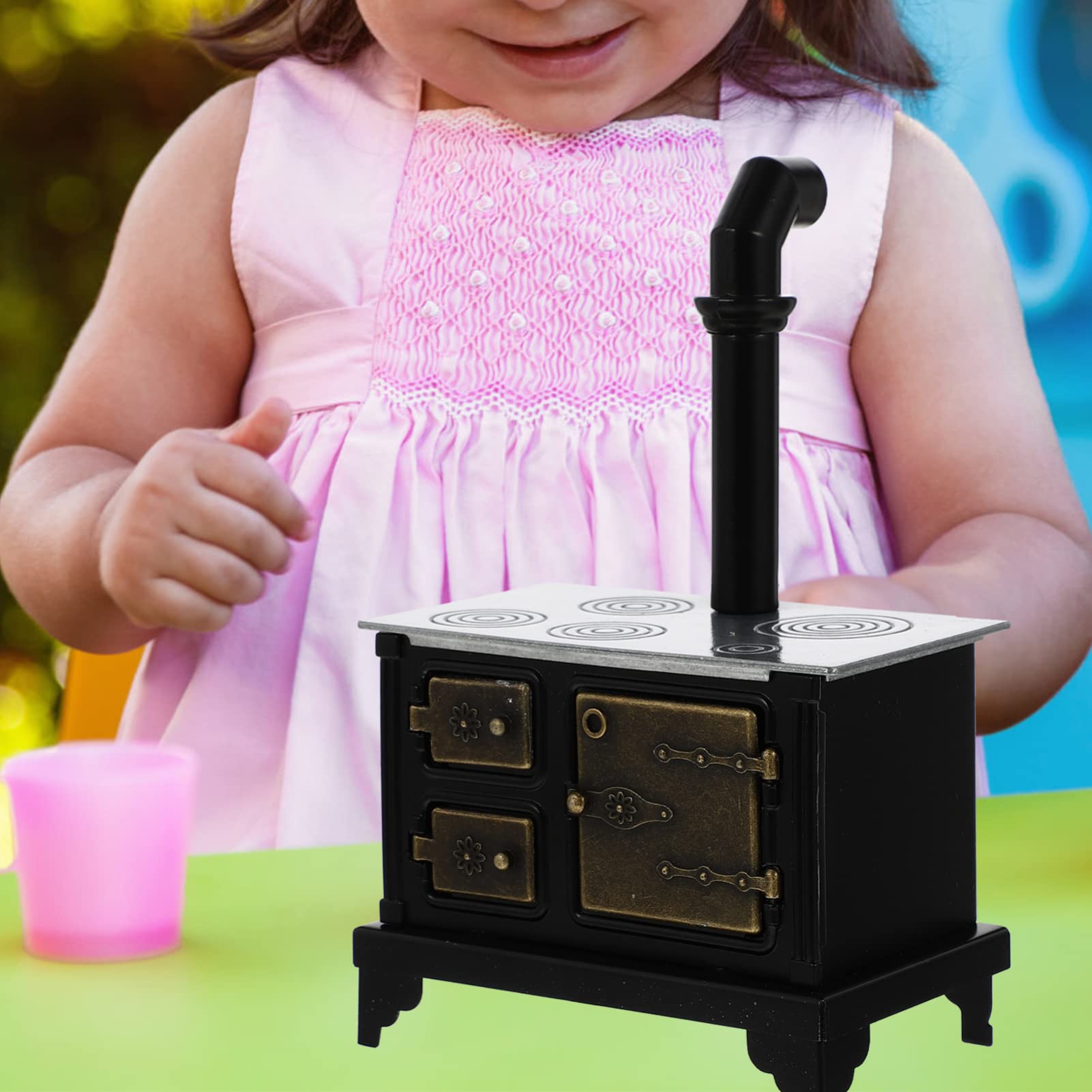 Miniature Dollhouse Kitchen Accessories - Cast Iron Long Chimney Old Range Cooker Stove Model - 15.5x10cm Mini Furniture for Dollhouse DIY & Collectibles - Perfect for Dollhouse Decor, Miniature Displays, and Model Train Scenes