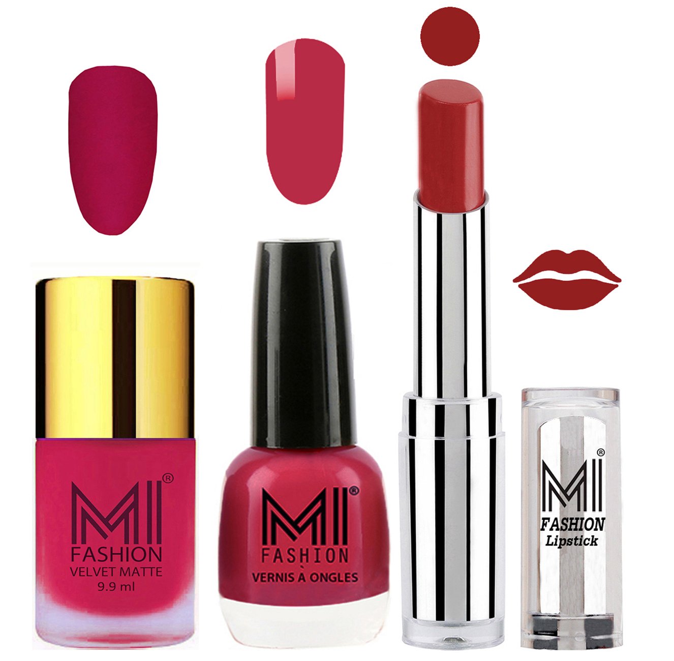 MI Fashion Nail Polish & Lipstick Set - 3-Piece Matte Pink Nail Polish, Moon Magenta Shine Polish & Brown Sugar Lipstick Combo | Perfect for Date Night, Parties & Gift Giving