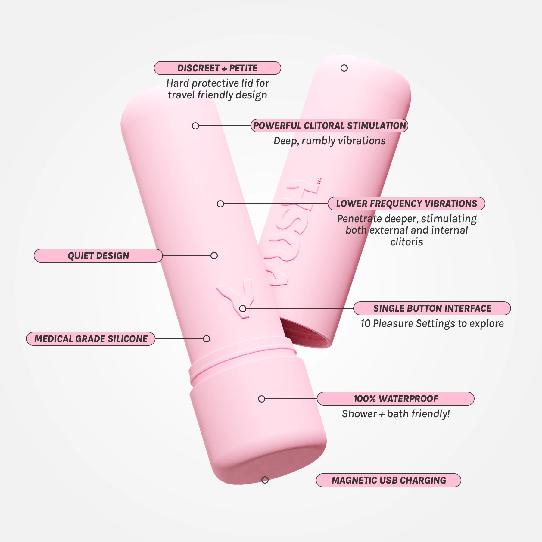 Rechargeable Pink Bullet Vibrator - Compact & Glossy Design with Travel Case - Perfect for Travel, Discreet Use & Solo Pleasure