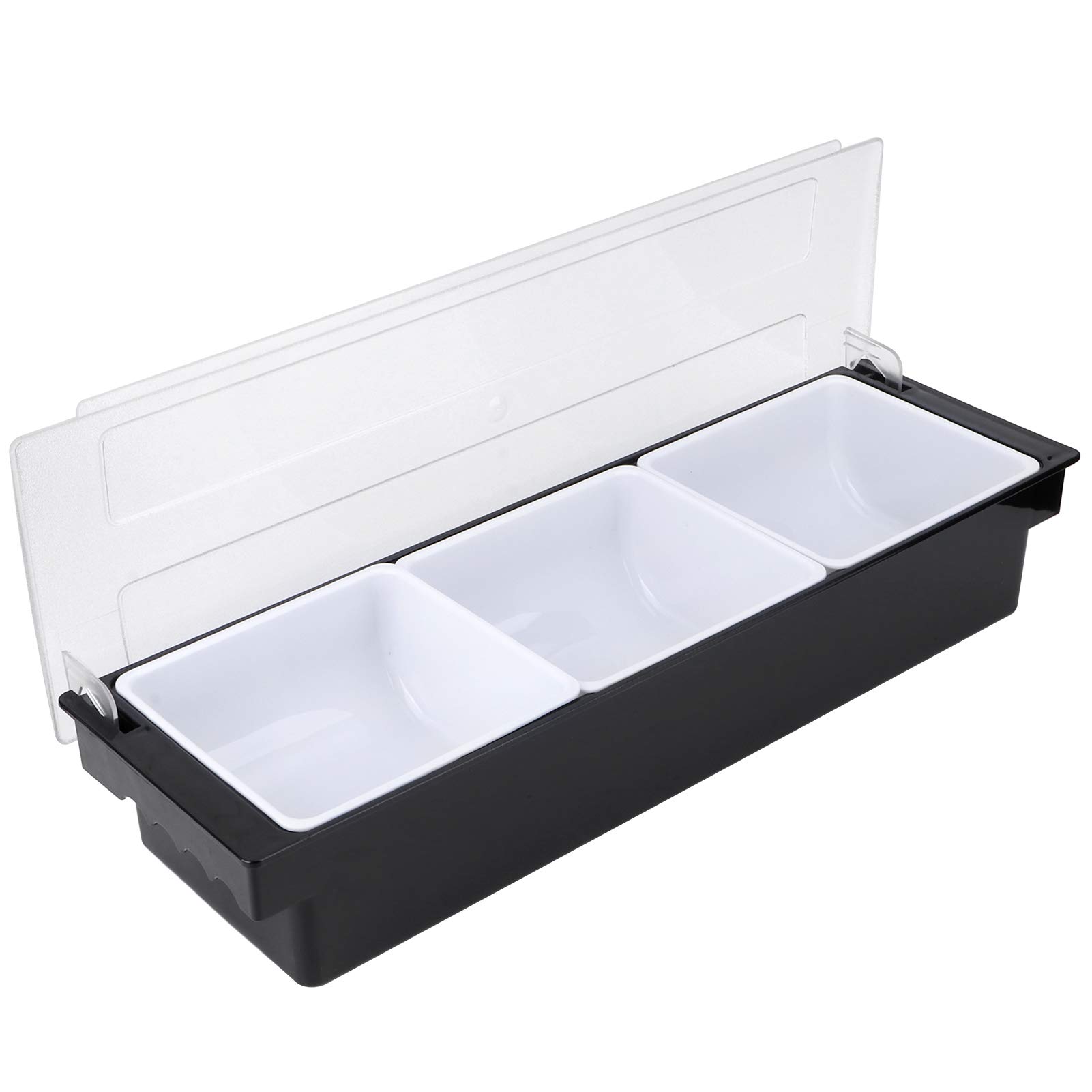 3-Compartment Plastic Food & Condiment Dispenser with Lid - Bar Garnish Station Tray for Tacos, Ice Cream, Fruits & Salads | Perfect for Restaurants, Cafes & Party Serving