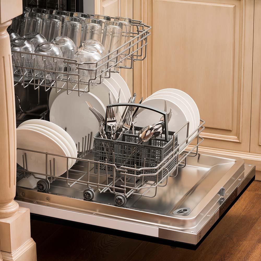 ZLINE 24 Inch Built-In Dishwasher with Black Stainless Steel Panel - Quiet 52dBa Operation, Modern Handle Design for Contemporary Kitchens | Perfect for Small Families and Open-Concept Homes