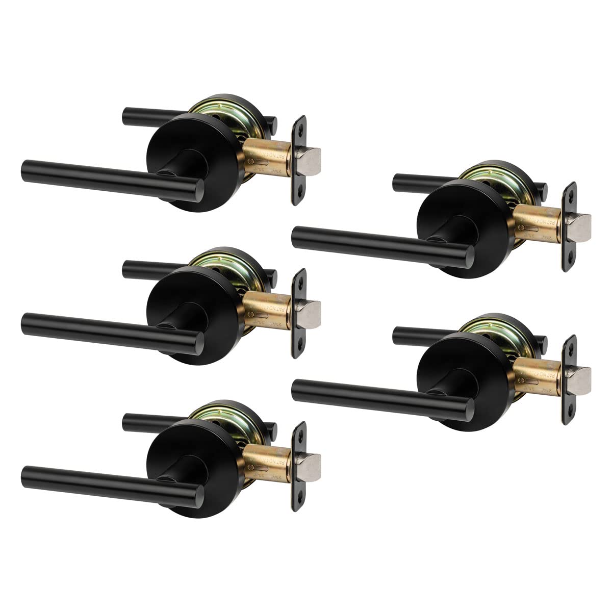 Designers Impressions Kain Design Black Passage Euro Door Lever Hardware Set (5 Pack) - Perfect for Hallways & Closets - Model 55-3577 | Modern Door Handle for Interior Doors & Bedrooms