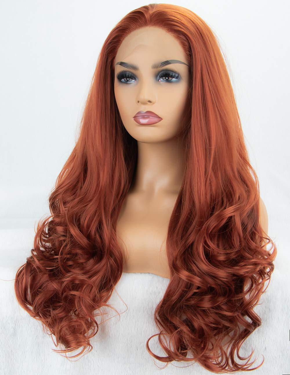 360° Lace Front Wig - Auburn Long Wavy Synthetic Hair for Women | 26 Inch Copper Red K'ryssma Wig | Perfect for Cosplay, Daily Wear & Special Occasions