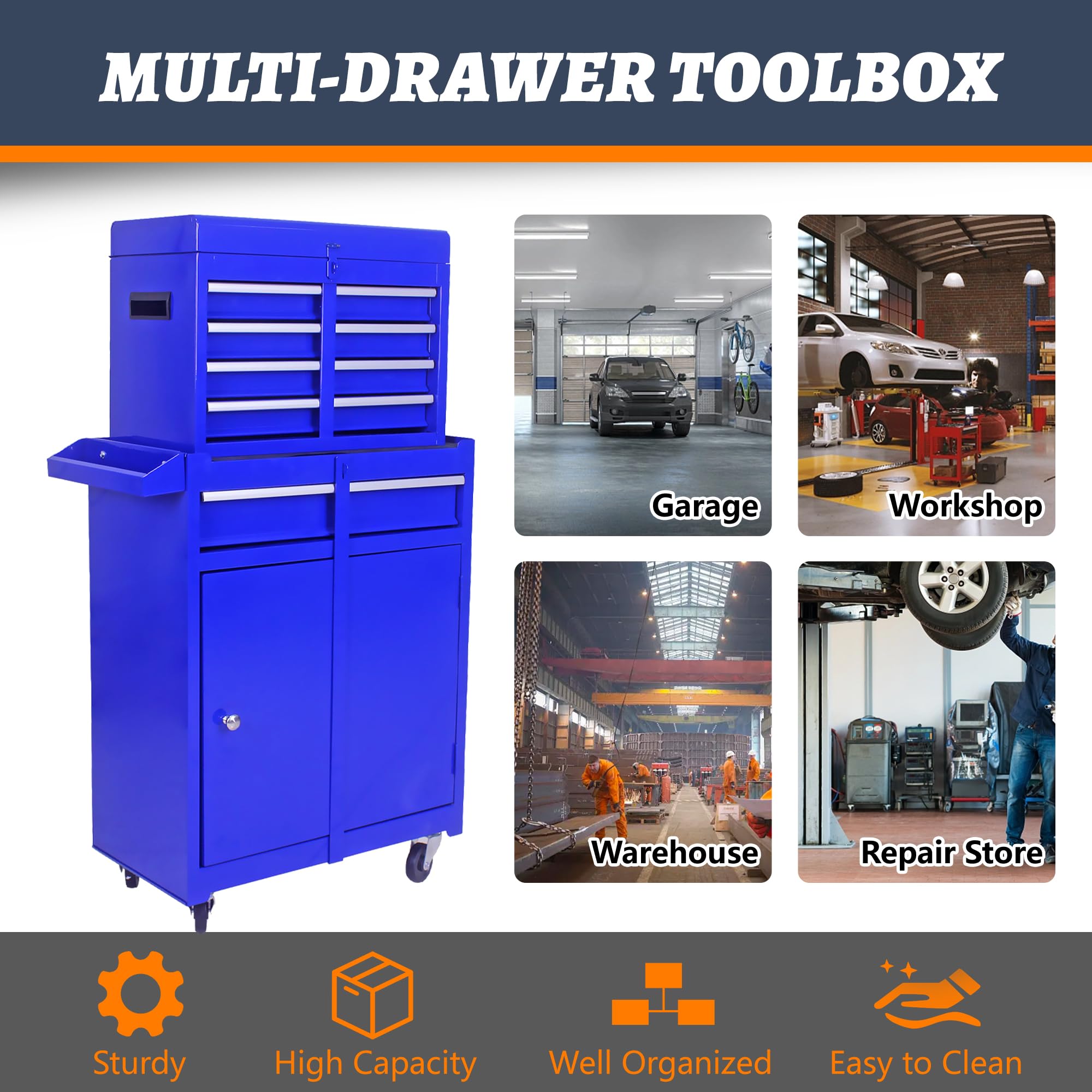 Heavy-Duty Rolling Tool Chest with 5 Drawers & Wheels - Detachable Tool Storage Cabinet with Adjustable Shelf - Mobile Toolbox for Workshop, Garage & Mechanics - Perfect for Automotive Repairs & DIY Projects (Blue)