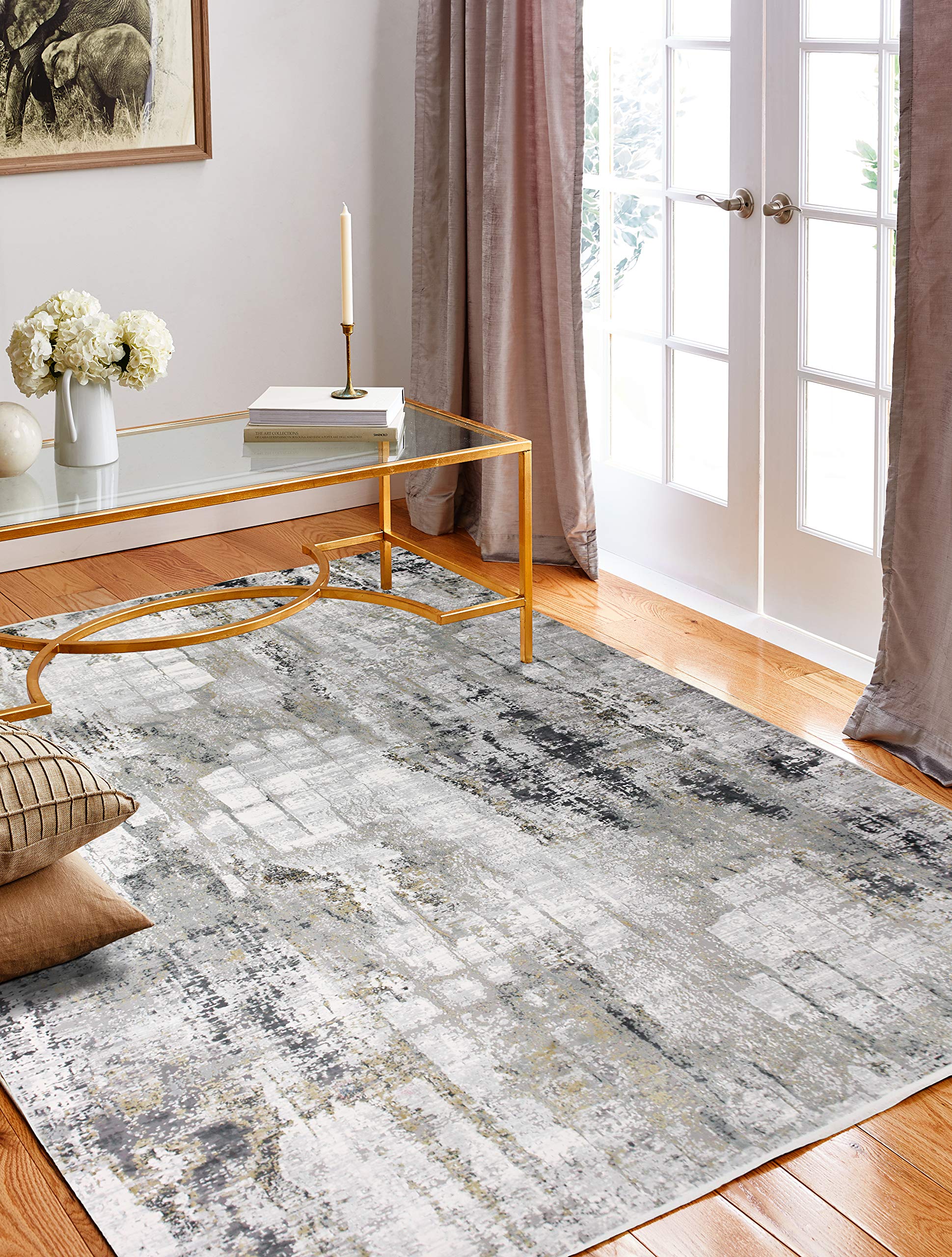 Bashian Collection Luxury Power Loom Viscose & Polyester Area Rug - 2.6’ x 8’ Gray Runner Rug for Entryway, Living Room, Bedroom - Soft & Durable Home Decor for Modern Houses, Apartments & Offices