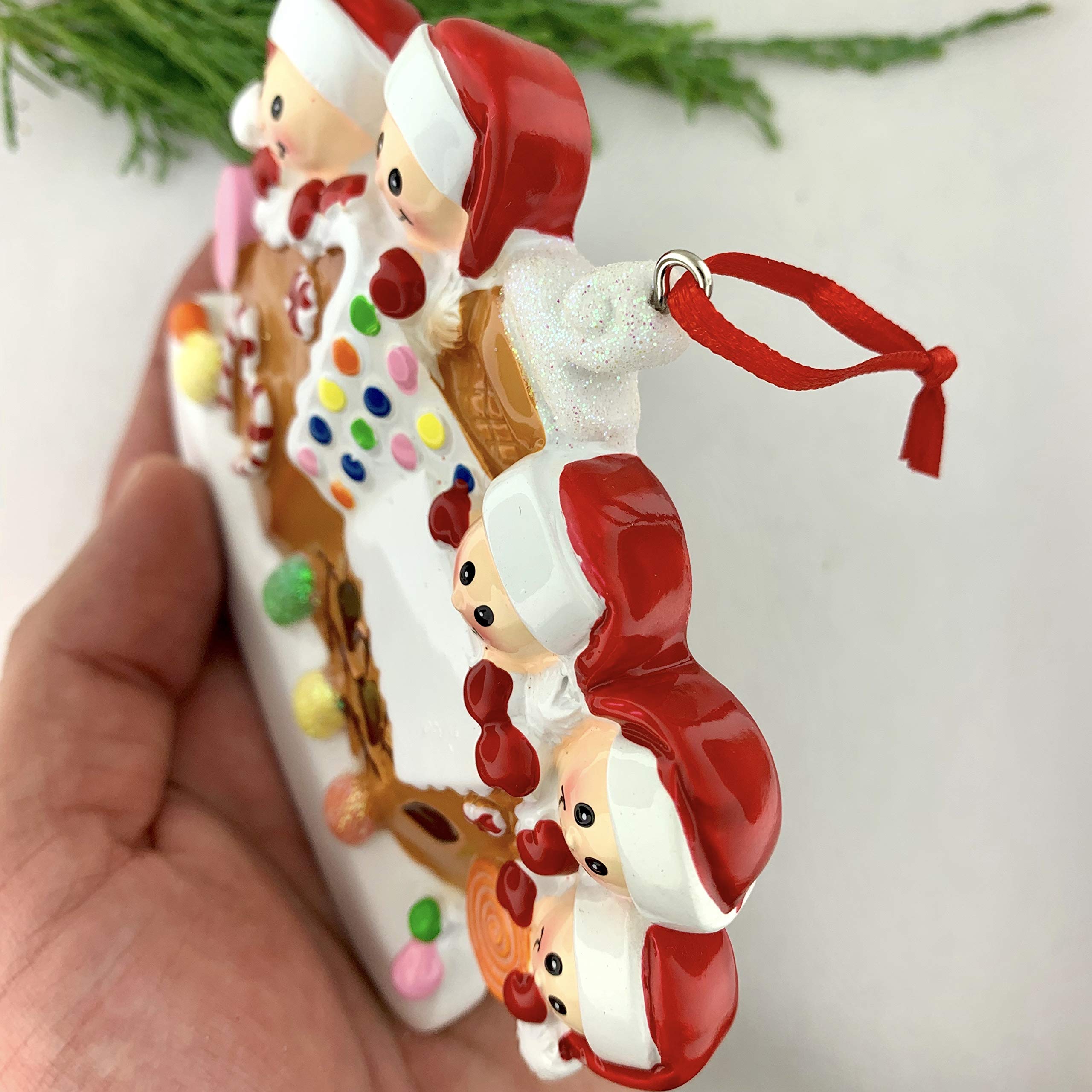 Personalized Gingerbread House Christmas Ornament - Custom Family of 5 - Handmade Holiday Decor for Tree, Gift & Festive Home Decoration