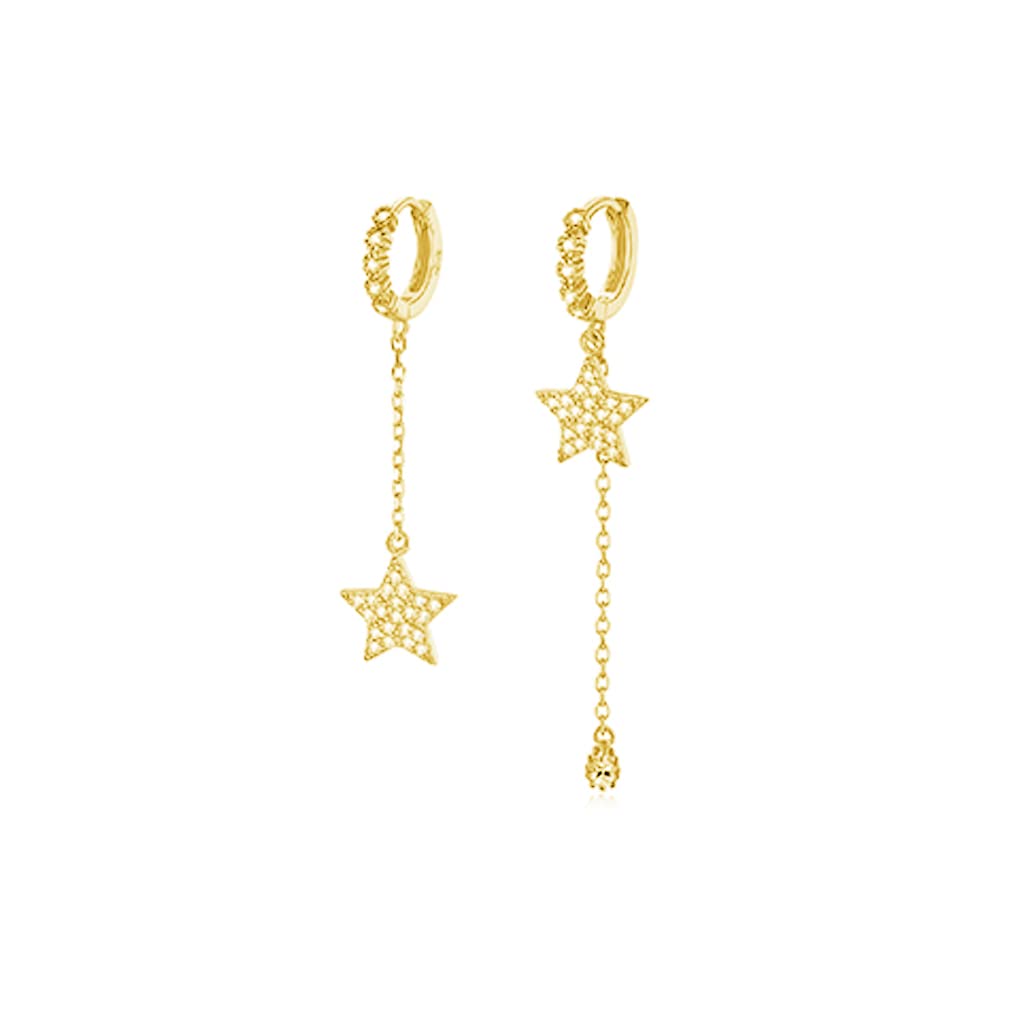 SLUYNZ 925 Sterling Silver Star Dangle Hoop Earrings for Women - CZ Drop Earrings with Asymmetric Chain Design | Perfect for Parties, Date Nights & Everyday Wear