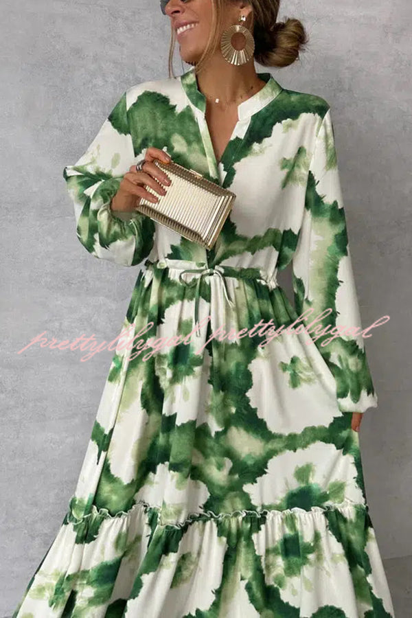 Stylish Printed V-Neck Long Sleeve Wrap Maxi Dress for Women | Flattering Waist Tie Design | Perfect for Parties, Weddings & Special Occasions