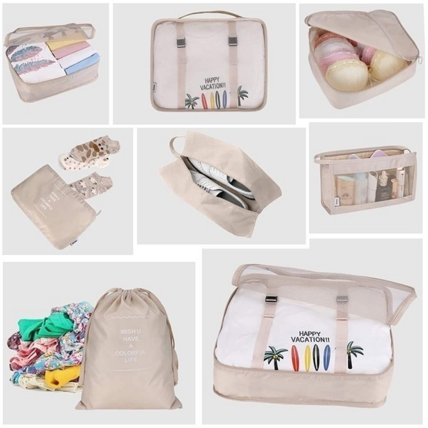 8-Piece Packing Cubes Set for Travel - Foldable Lightweight Suitcase Organizer & Luggage Storage Bags (Beige) | Perfect for Business Trips, Vacations & Weekend Getaways