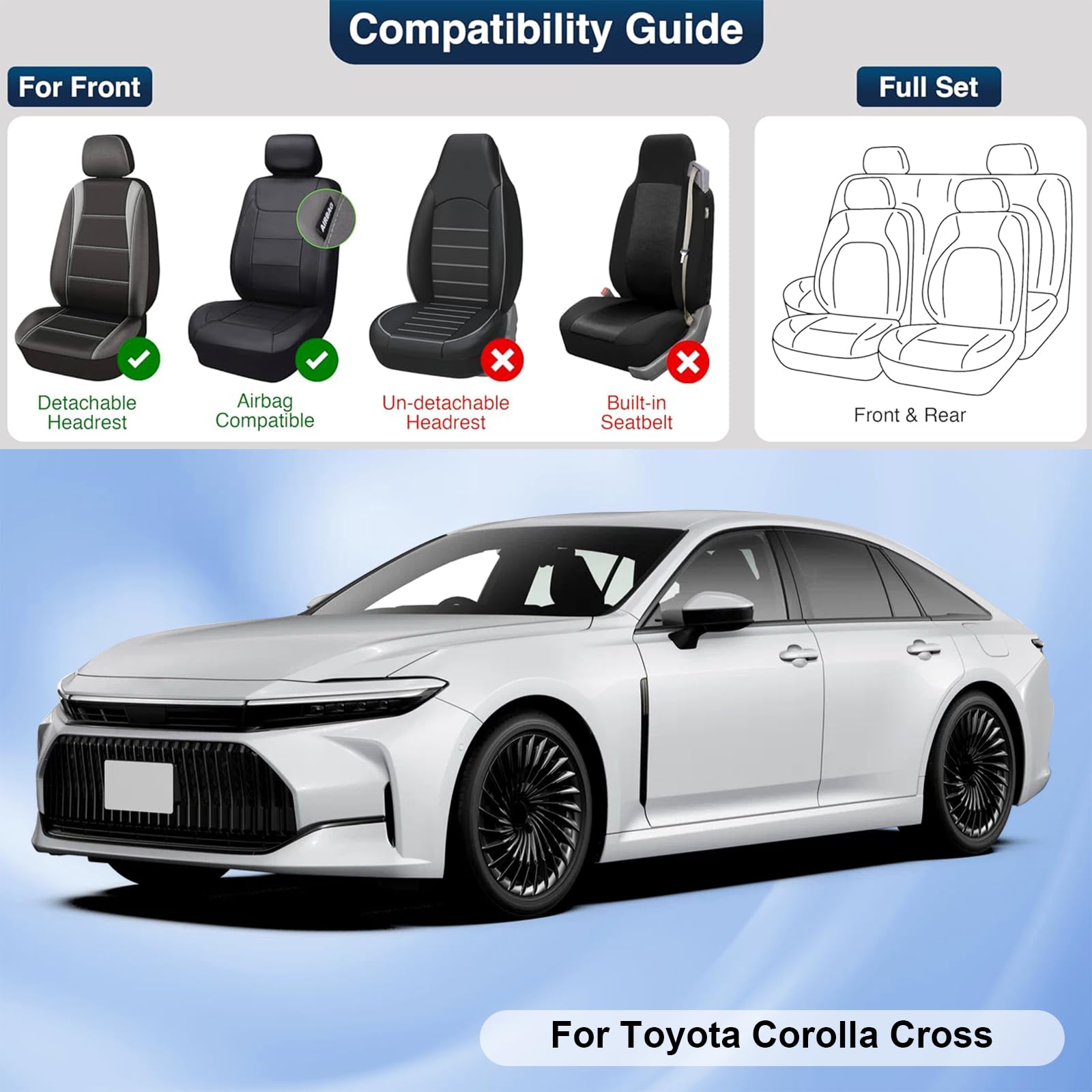 Premium Leather Car Seat Covers for Toyota Corolla Cross 2022-2024 | Universal Anti-Slip Design Fits Most Cars, Sedans, SUVs & Trucks (Black Red Bars) | Perfect for Daily Commute, Road Trips & Vehicle Protection