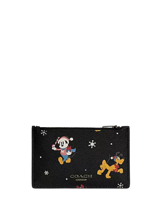Coach Disney X Coach Zip Card Case with Holiday Print - Stylish Wallet for Credit Cards & ID - Perfect for Travel, Shopping & Everyday Use