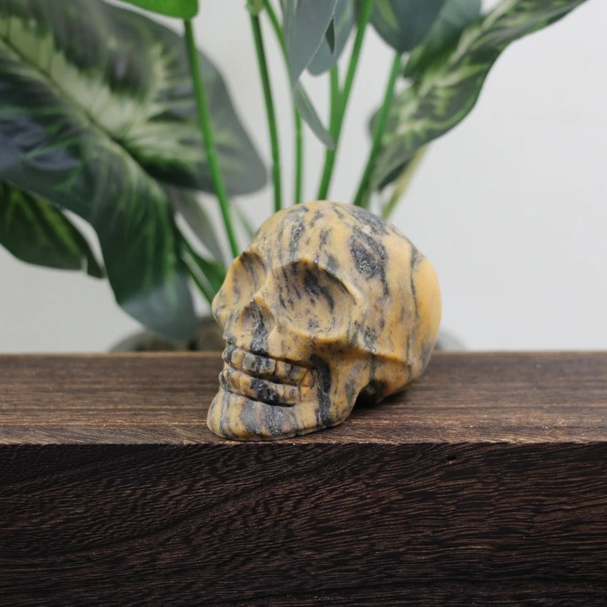 3 Inch Hand Carved Skull Statue - Natural Gemstone Cranium Figurine for Halloween Decor, Healing Crystal Home Office Room Decor Gift - Perfect for Meditation Spaces, Altars & Gothic Collections