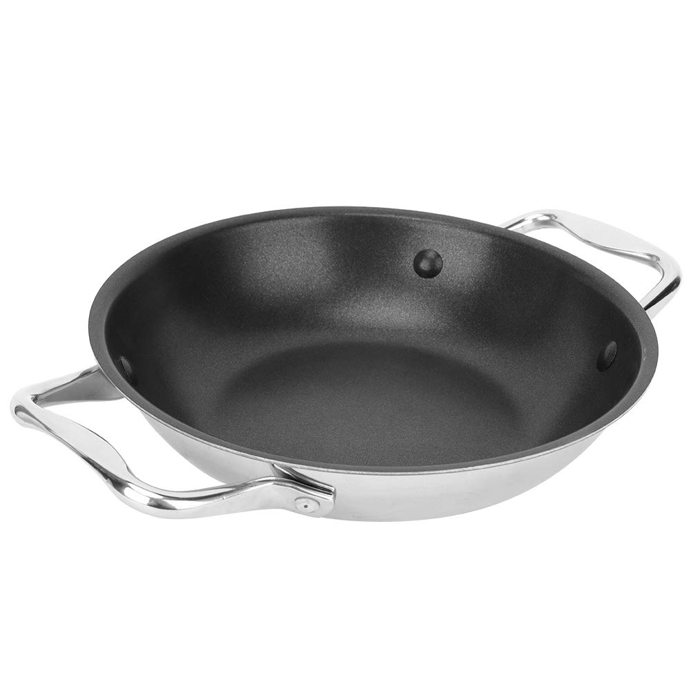 Premium Stainless Steel Cookware Pot - Double Handle Cooking Pot with Lid - Nonstick Open Skillet for Home & Restaurant Use - Perfect for Boiling, Frying, and Sautéing