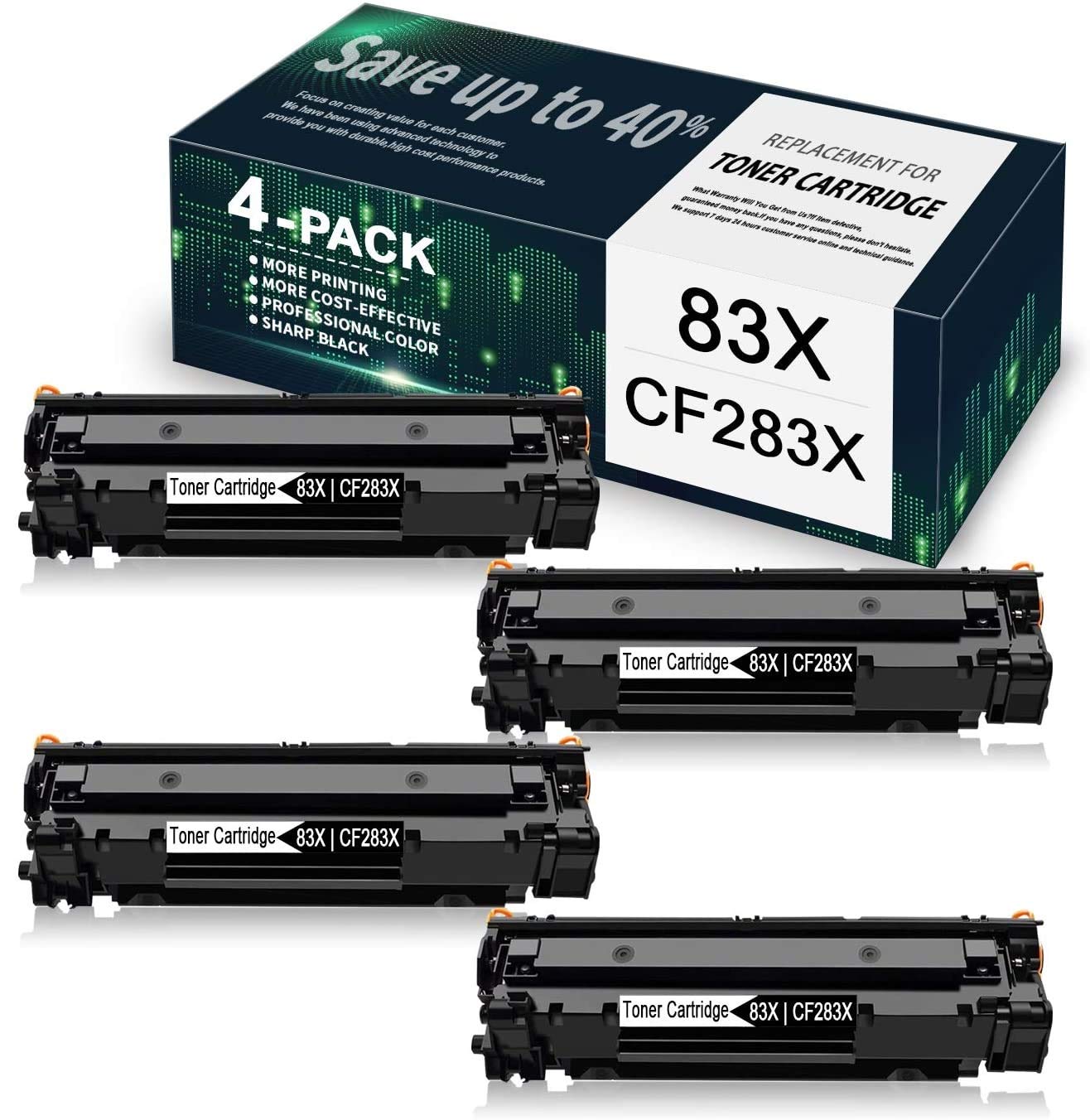 4-Pack Black CF283X Compatible Toner Cartridge Replacement for HP LaserJet Pro M201n M201dw M225dn M225dw M125 Series Printers - High Yield Printing for Office & Home Use