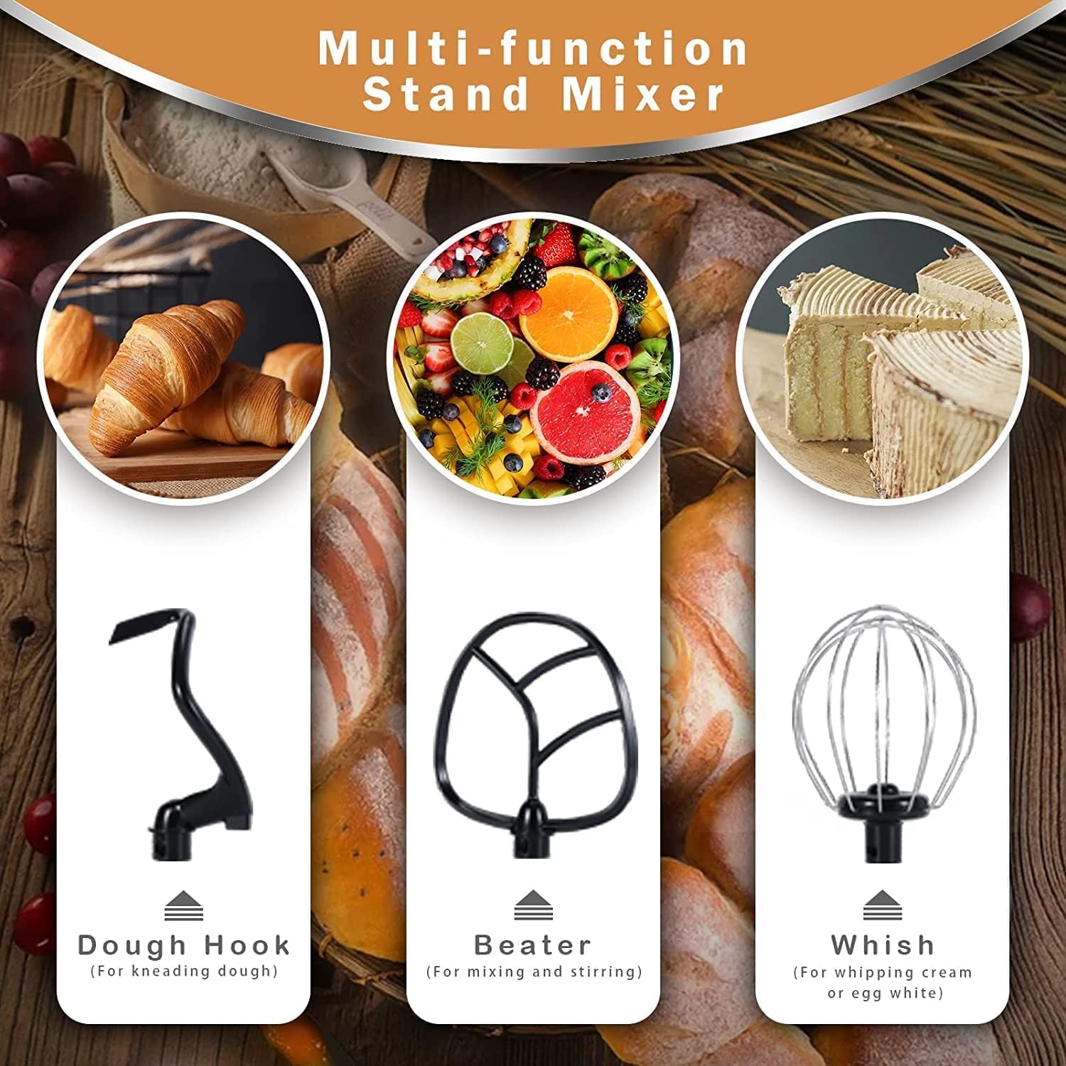 AIFEEL 7.5QT+5.5QT Stand Mixer - Professional Tilt-Head Electric Kitchen Mixer with Stainless Steel Bowls, Dough Hook, Whisk & Beater - Perfect for Baking Bread, Cakes, Cookies & Home Cooking (Black)