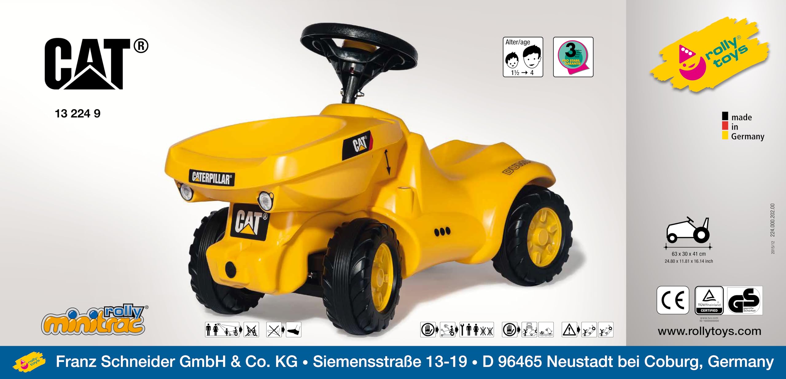 Rolly Toys 13 224 9 Porteur Rollyminitrac Cat Dumper Toy - Mini Construction Dump Truck for Kids - Perfect for Indoor & Outdoor Play, Sandbox Activities, and Pretend Construction Play