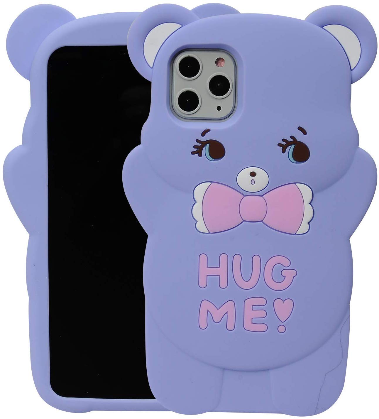 iPhone 11 Pro Max Cute 3D Cartoon Bear Silicone Case - Kawaii Soft Protective Cover for Kids & Teens (Purple Bear Design) - Perfect for School, Travel & Everyday Use