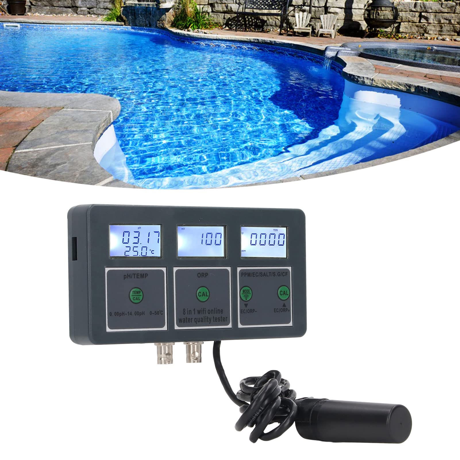 8-in-1 Digital Aquarium Water Tester with pH, Ammonia, Nitrate & More | Smart APP Monitoring for Fish Tanks, Hydroponics & Lab Use | Perfect for Home Aquariums, Pond Maintenance & Water Quality Testing