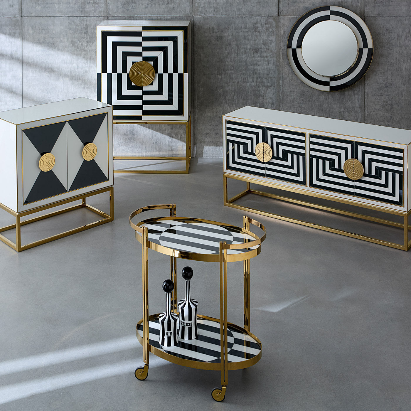 Modern Op Art Bar Cart - Stylish Rolling Drink Trolley for Home & Party - Perfect for Cocktail Serving, Wine Storage & Living Room Decor