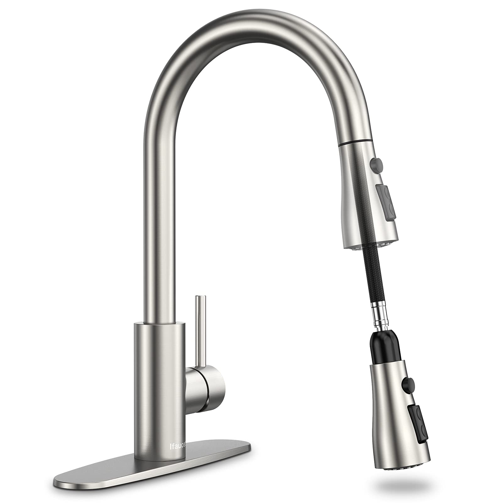 Premium Brushed Nickel Kitchen Faucet with Pull-Down Sprayer - 15.5 Inch 3-Hole Mount Sink Faucet for Modern Kitchens | Ideal for Cooking, Washing Dishes & Food Prep