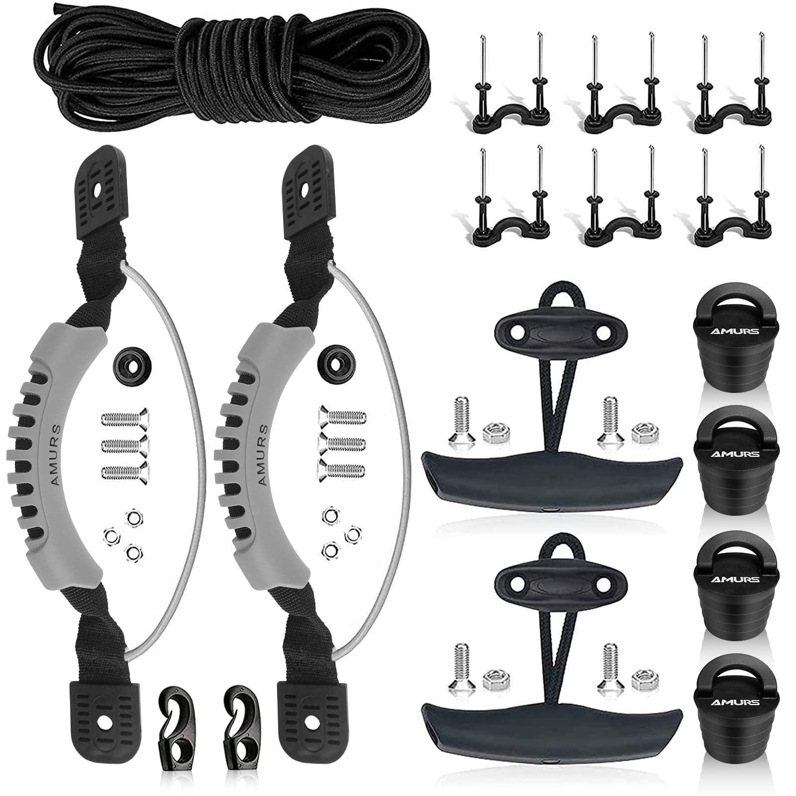 **Kayak Carry Handles with 8ft Bungee Cord & T-Handle – Durable Kayak Accessories for Easy Transport – Replacement Scupper Plugs & Tri-Grip Rivet Pad Eyes Kit – Fits Lifetime, Ocean, Emotion Canoes & Boats – Perfect for Kayaking, Fishing & Water Sports**