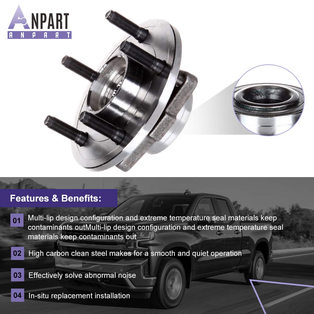 Replaces 515072 Front 5 Lugs Wheel Axle Bearing & Hub Assembly Compatible with 2002-2008 Dodge Ram 1500 - Wheel Hub Bearing Kit (2 Pack) - Perfect for Off-Roading, Towing & Daily Driving