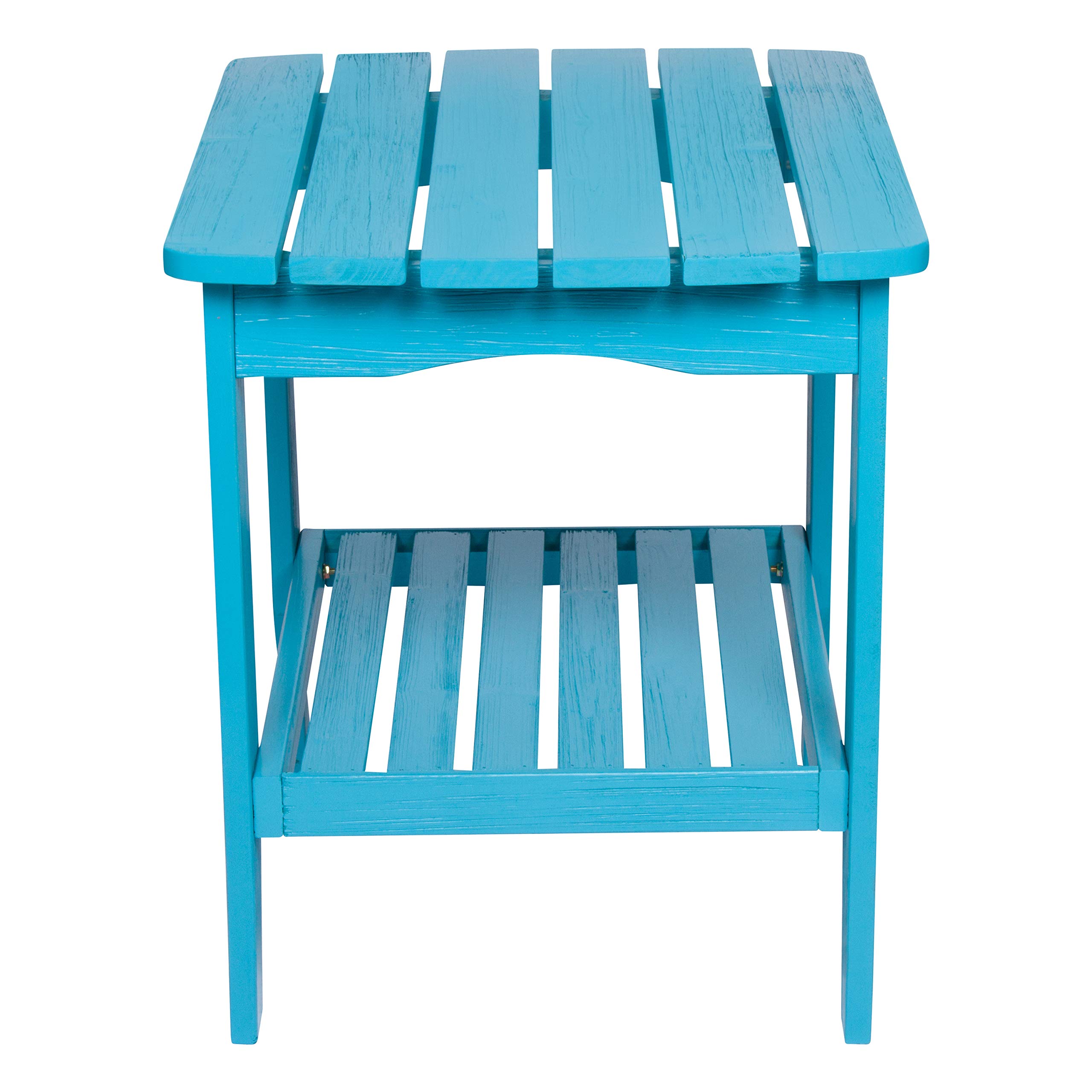 Shine Company Long Island Rectangular Solid Wood End Table - Outdoor Adirondack Side Table in Aqua Blue - Perfect for Patio, Deck, Garden & Poolside Use