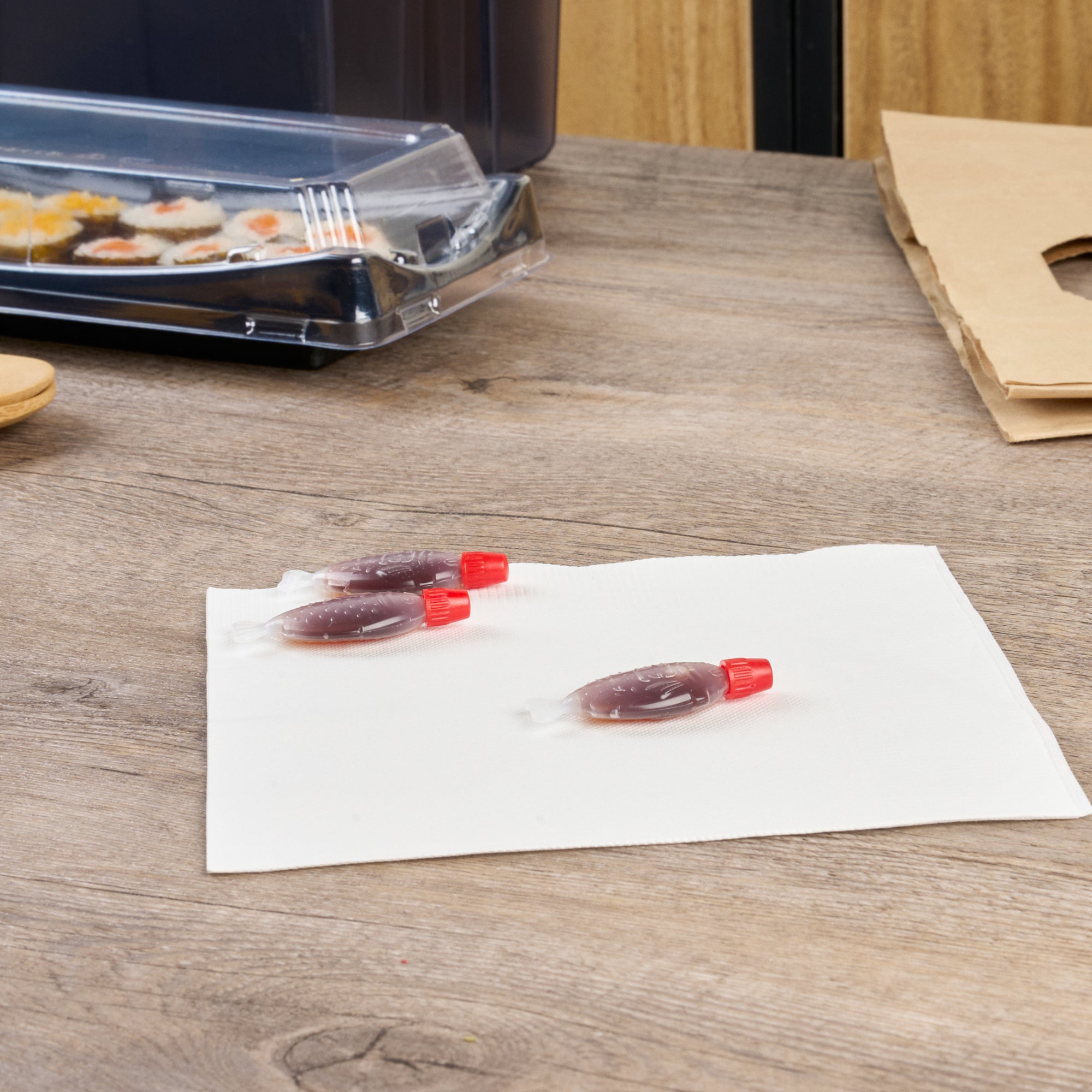 Bento Tek 3mL Clear Plastic Fish Soy Sauce Bottles with Red Cap - 2.25