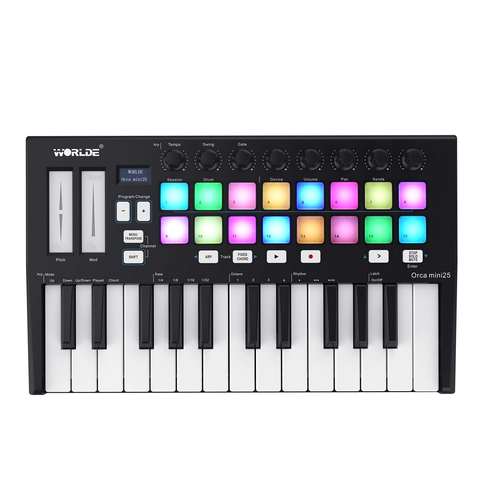 25-Key USB MIDI Keyboard Controller with 16 RGB Backlit Pads & 8 Knobs - Portable MIDI Keyboard for Music Production, DJing & Home Studio Recording