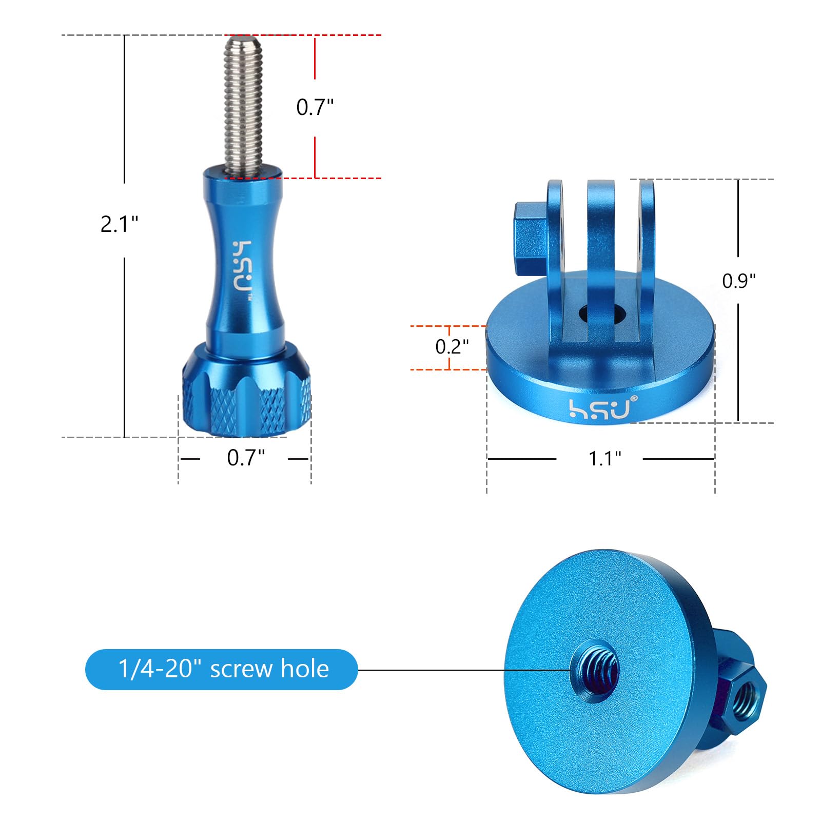 HSU Aluminum Alloy GoPro Tripod Mount with Thumbscrew - Compatible with GoPro Hero 13/12/11/10/9/8/7/6/5/4/3+/3/2/1, AKASO, Campark & Action Cameras - Blue | Perfect for Vlogging, Travel & Outdoor Adventures