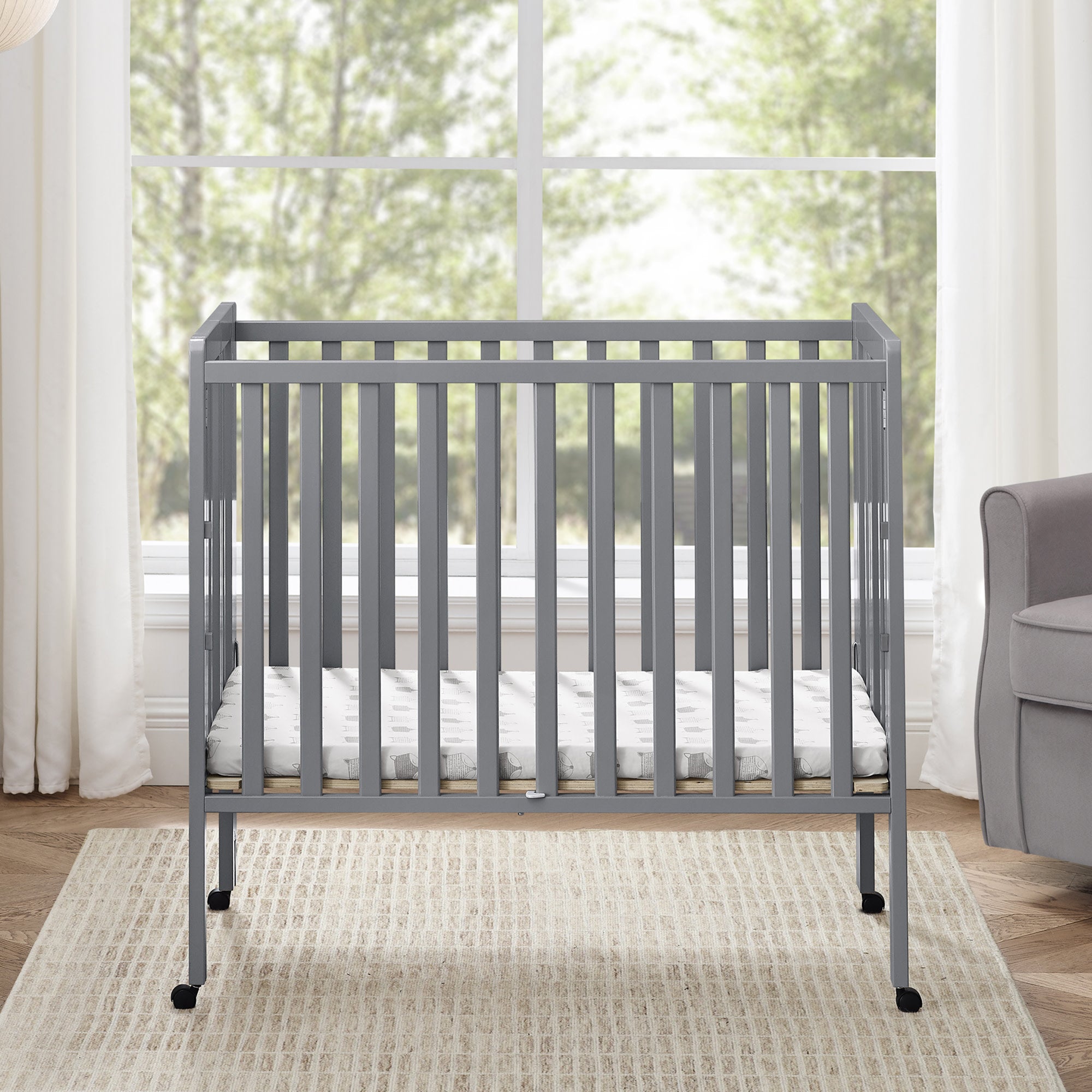 Lee Portable Folding Mini Crib with 1.5 Inch Mattress - Lightweight Travel Crib for Babies & Toddlers - Perfect for Home, Travel, and Daycare Use