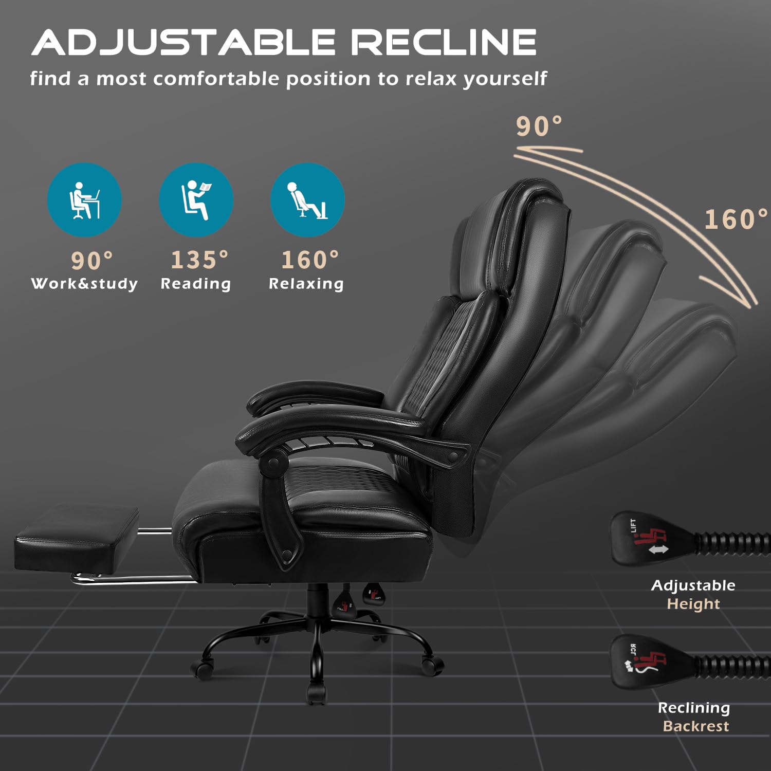 Premium VITESSE Ergonomic Office Chair - High Back Executive Chair with Adjustable Lumbar Support & Footrest - Heavy Duty 400lbs Capacity - Ideal for Home Office, Gaming & Workspaces (Black)