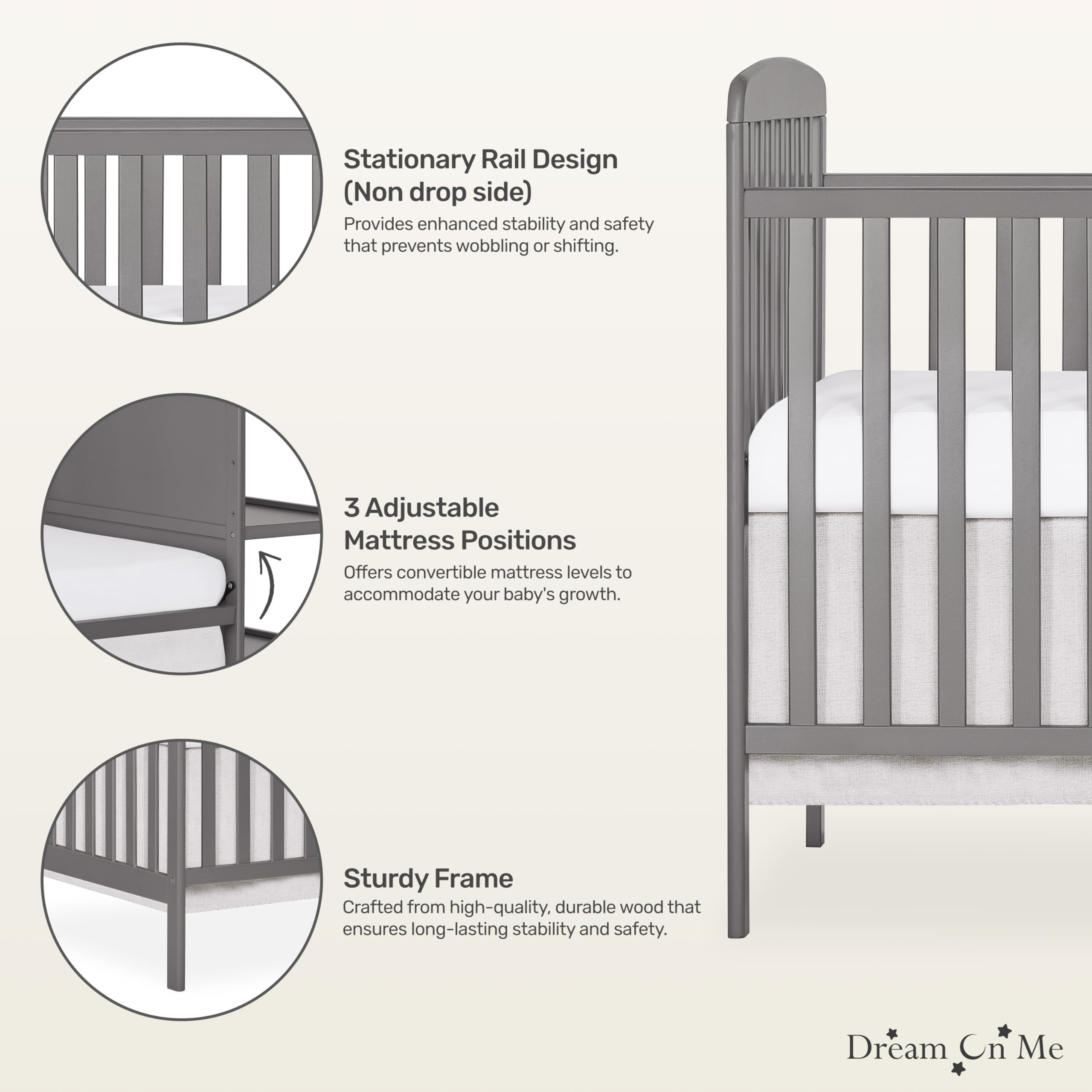 Dream On Me Anna 3-in-1 Convertible Crib with Changing Table - Steel Grey Nursery Furniture Set | GREENGUARD Gold Certified, Non-Toxic Finishes | Includes 1