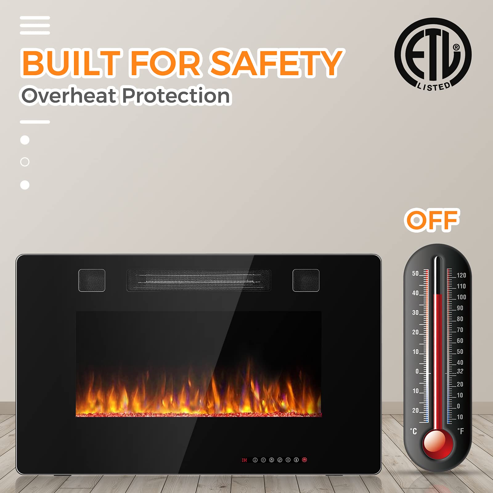 COSTWAY 30-Inch Electric Fireplace Insert with Remote - 750W/1500W Wall Recessed or Mounted Heater - 12 Flame Colors & 5 Brightness Settings - 8H Timer - Indoor Use for Living Room, Bedroom, Office