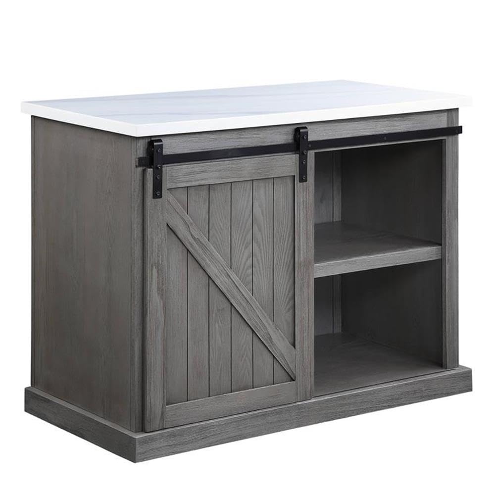 Acme Gauri Gray Oak Wooden Kitchen Island with Marble Top - Perfect for Modern Farmhouse Kitchens, Food Prep & Entertaining