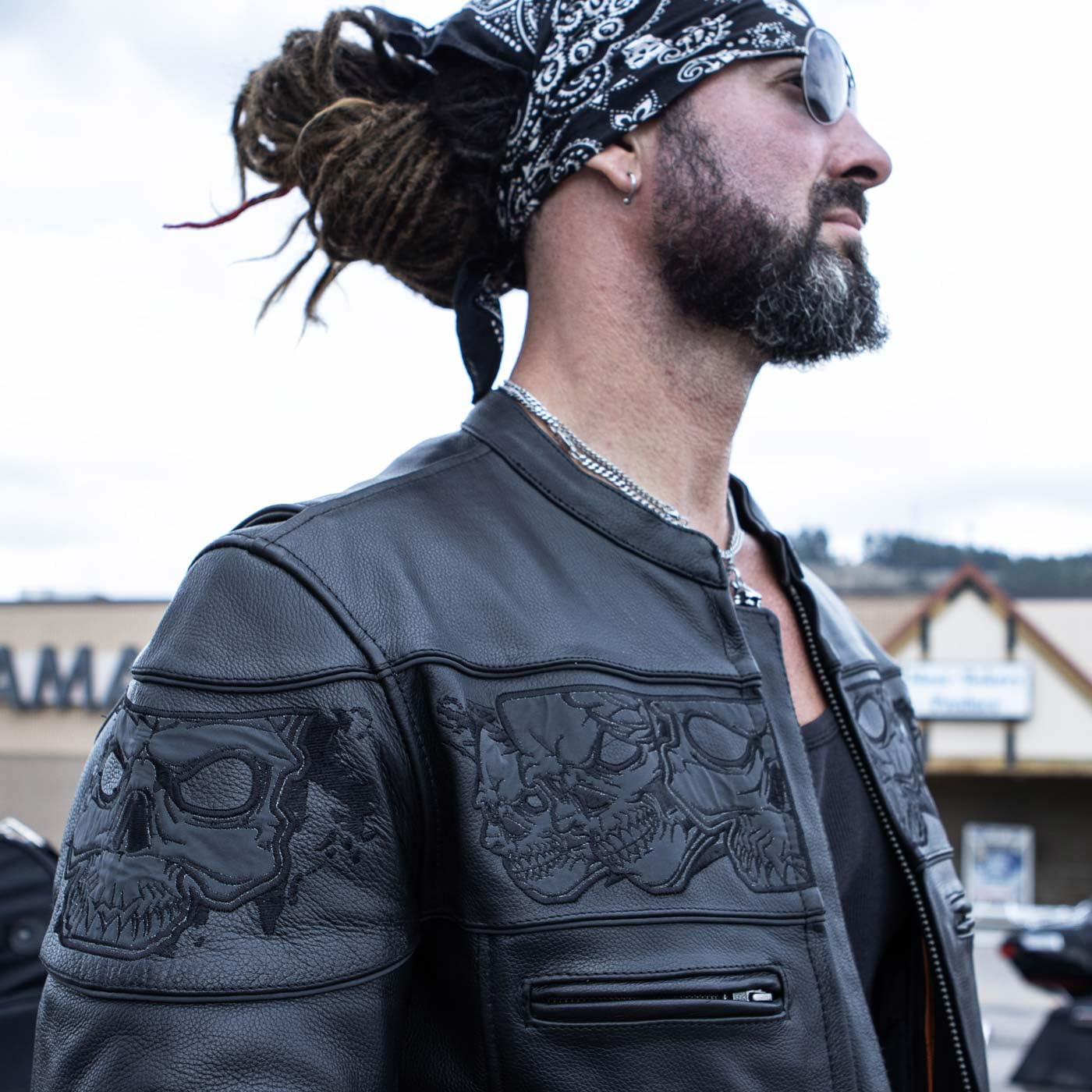 Milwaukee Leather MLM1500 Men's Black Leather Scooter Jacket with Reflective Skulls - Stylish & Protective Motorcycle Riding Gear for Urban Commuting & Night Safety