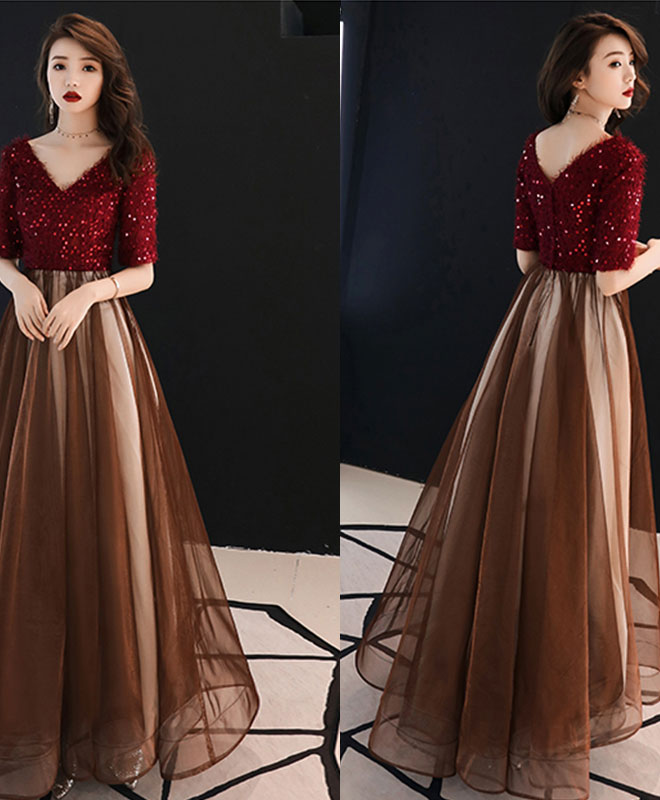 Elegant Burgundy Sequin Tulle Long Prom Dress for Women - Sparkling Evening Gown for Homecoming, Formal Events & Special Occasions