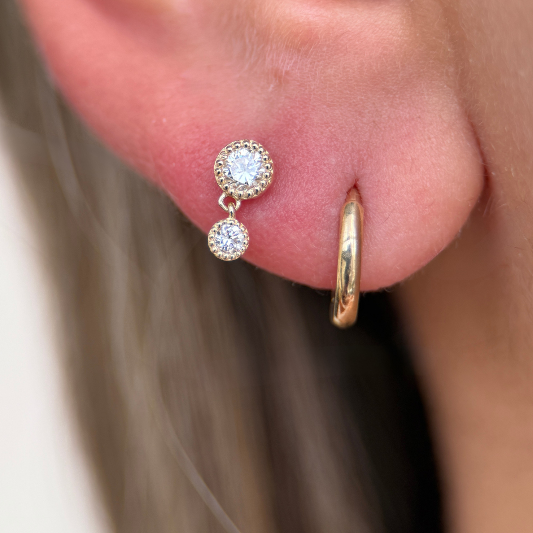 14K White Gold Double Diamond Drop Flat Back Stud Earrings - Elegant & Durable for Everyday Wear, Parties & Special Occasions