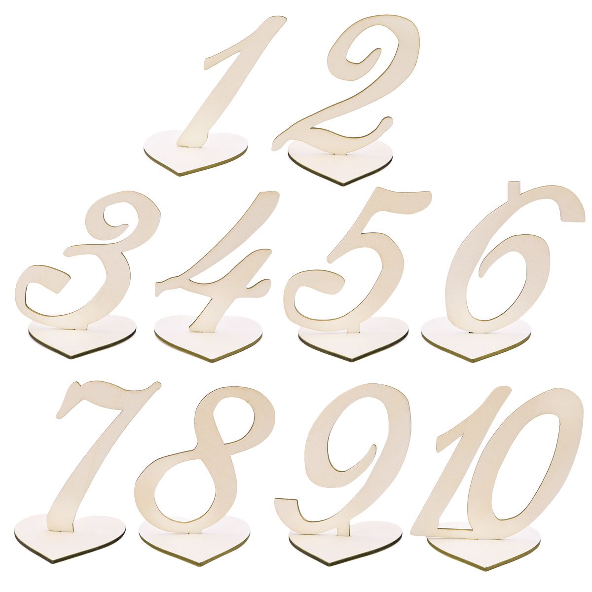 10pcs 1-10 Wooden Table Numbers with Heart-Shaped Holder Base - Elegant Wedding, Birthday Party Decorations - Perfect for Table Setting, Reception, and Special Events