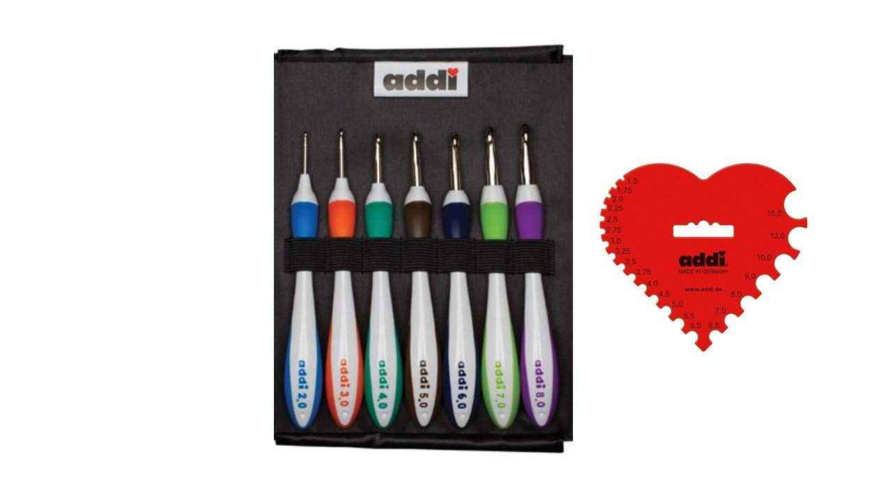Addi Crochet Hook Swing Standard Set with 1 Red Crochet Hook Gauge - Premium Knitting & Crochet Tools for Beginners & Experts - Perfect for Amigurumi, Scarves, Blankets & DIY Crafts