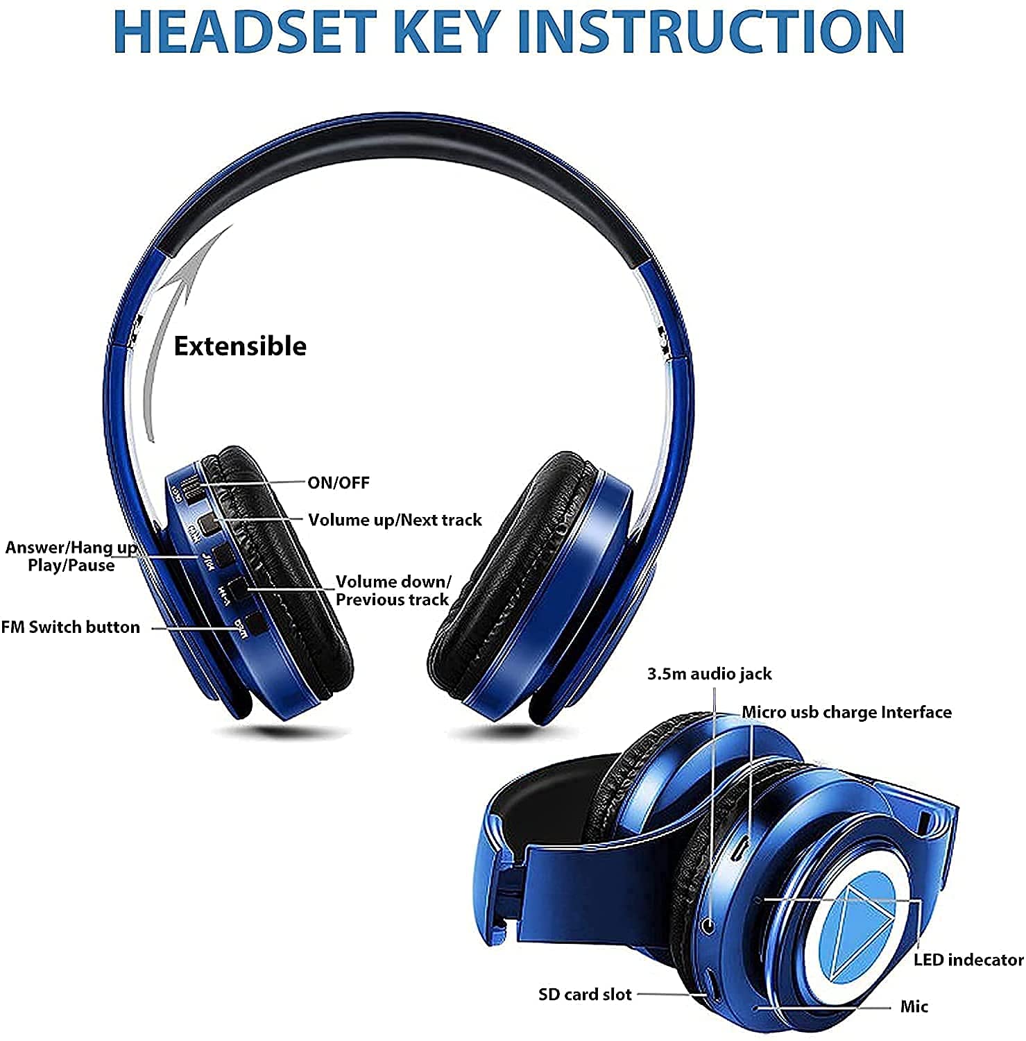 Nakano Miku Bluetooth Headphones - Wireless Over-Ear Foldable Headset with Built-in Mic, Hi-Fi Stereo Sound, Anime Cosplay Accessory (Blue) | Perfect for Gaming, Music Listening, and The Quintessential Quintuplets Fans