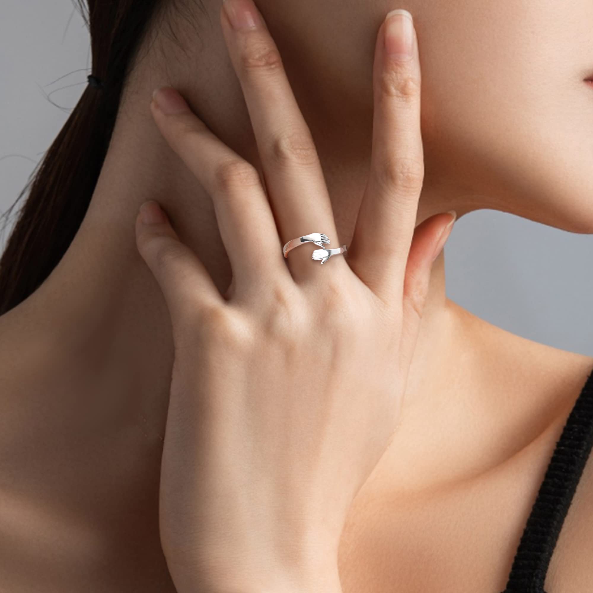 Personalized Hug Ring for Women & Men - Adjustable Sterling Silver Promise Ring for Couples, Weddings & Gifts