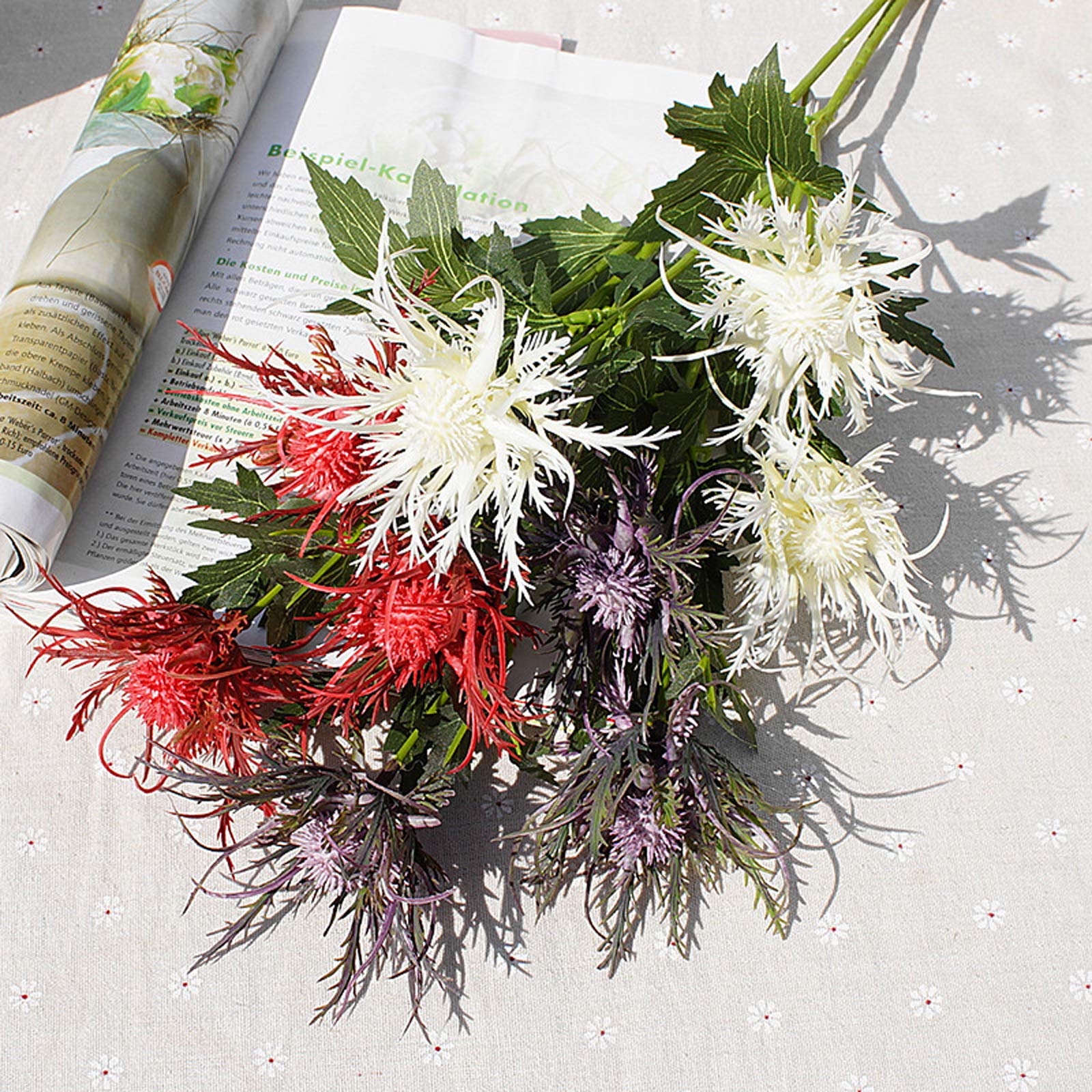 6 Sets Artificial Eryngium Foetidum Flowers - Fake Thistle Spray Sea Holly Plants for Home Wedding Party Decor (White) | Perfect for Centerpieces, Bouquets, and DIY Floral Arrangements