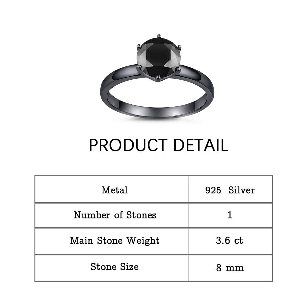 Jeulia 925 Sterling Silver Black Diamond Solitaire Ring for Women & Men - Round Cut Engagement Wedding Band - Perfect for Proposals, Anniversaries, and Special Occasions