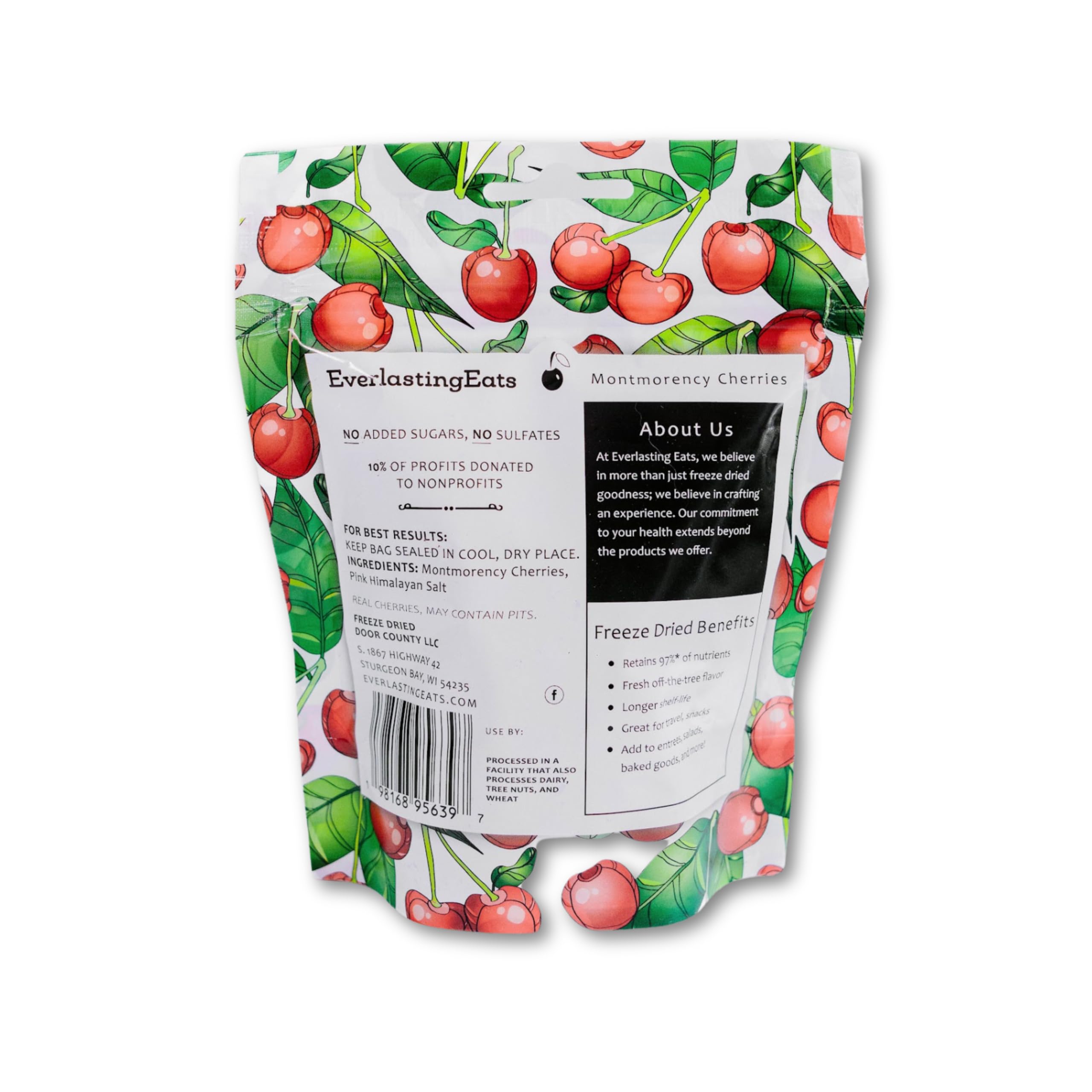 EverlastingEats Freeze-Dried Montmorency Tart Cherries - Lightly Salted, Gluten-Free, No Added Sugar, Non-GMO, Vegan Snack - 1.5oz (42g) Resealable Bag | Perfect for Smoothie Bowls, Yogurt Toppings & Healthy On-the-Go Snacking
